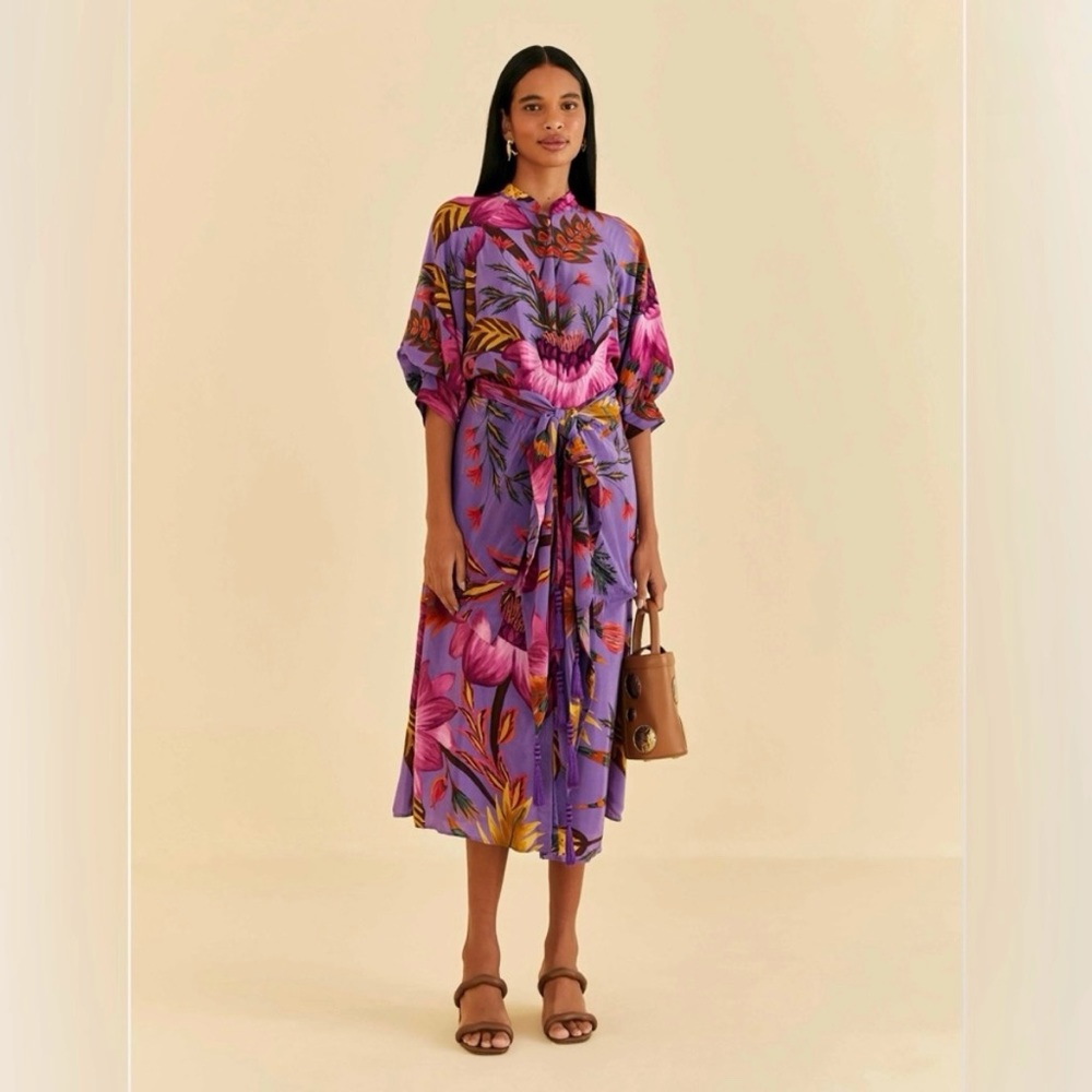 Farm Rio Floral Balloon Sleeve Shirtdress